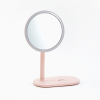 Foldable Table Smart Touch LED Makeup Mirror with wireless charging and desk lamp storage tray