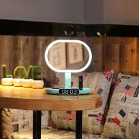 New Design Multi-function Table Lamp Makeup mirror alarm clock With LED Display Panel Wireless Speaker